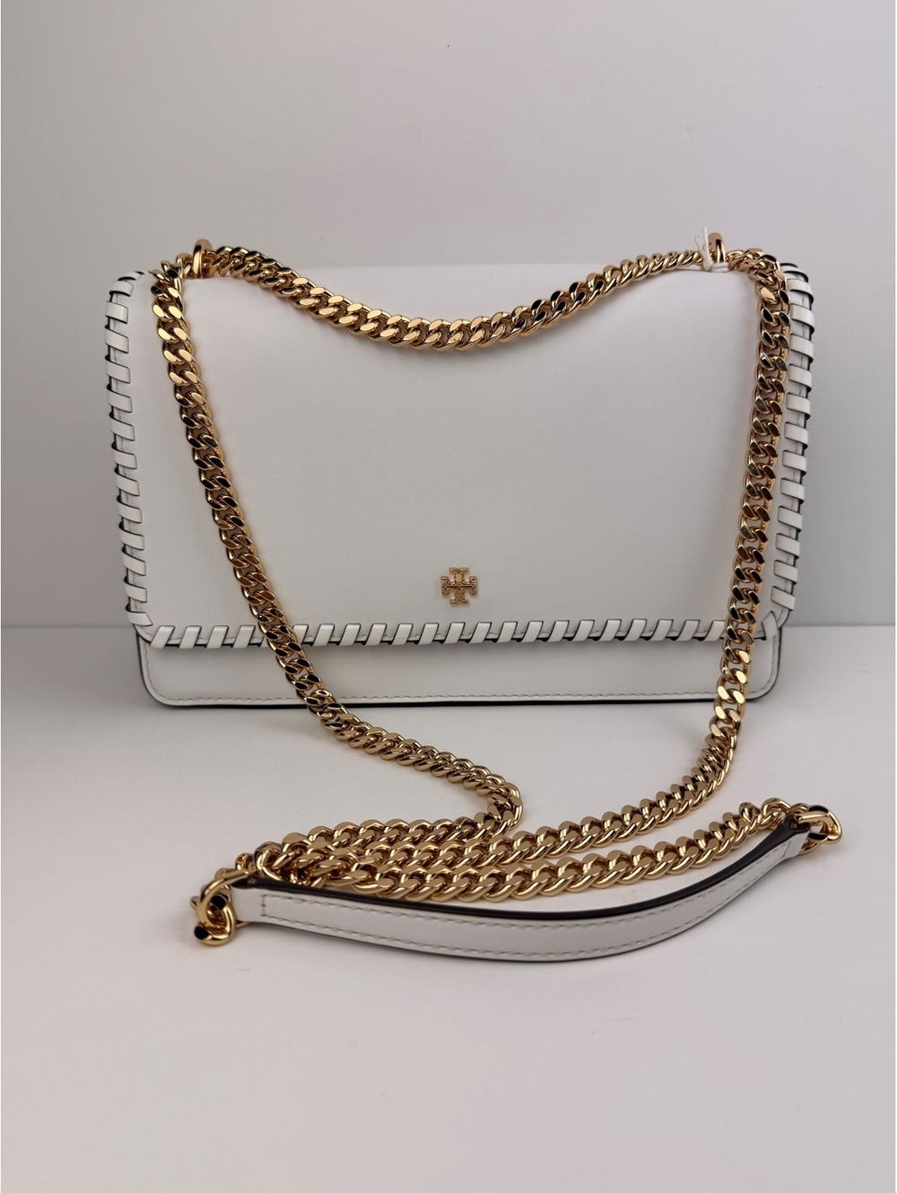 Tory Burch Emerson Whipstitch Flap Shoulder Bag Optic White $598